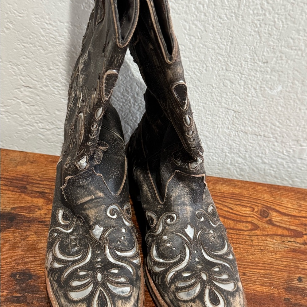 Roper Black and White Ankle Boots